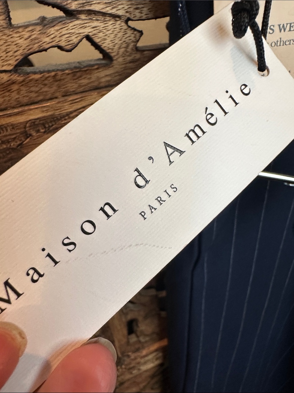 Tailored Navy Pinstripe Midi Skirt-Maison d' Amelie Size 8 - Picture 4 of 5